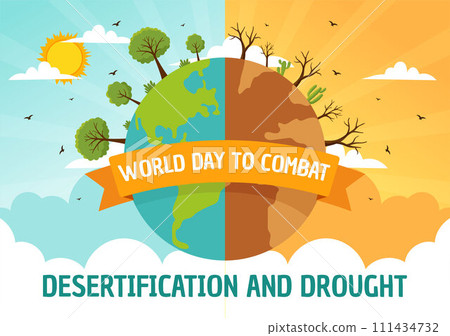 World Day to Combat Desertification and Drought Vector Illustration with Turning the Desert Into Fertile Land and Pastures in Nature Flat Background 111434732