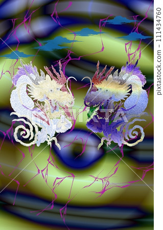 龍和幸運符陰陽龍圖 111434760