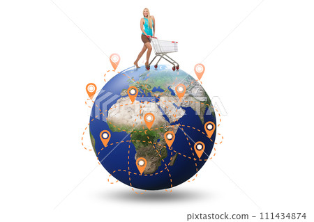 Concept of global shopping with globe and shopper Concept of global shopping with globe and shopper 111434874