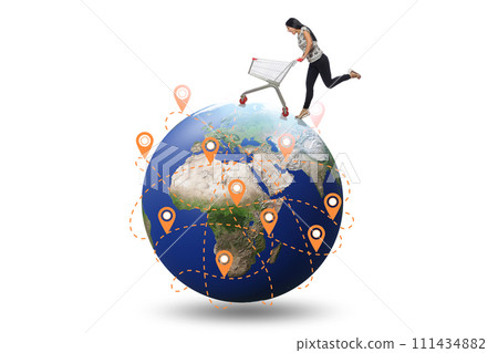 Concept of global shopping with globe and shopper Concept of global shopping with globe and shopper 111434882