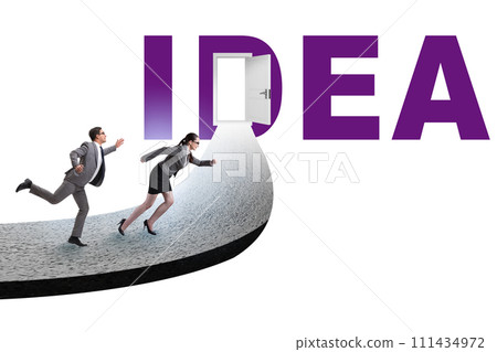 Idea concept with road leading to open door Idea concept with road leading to open door 111434972