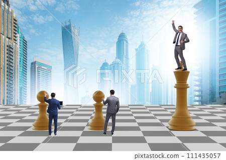 Businessman shouting in the game of chess 111435057