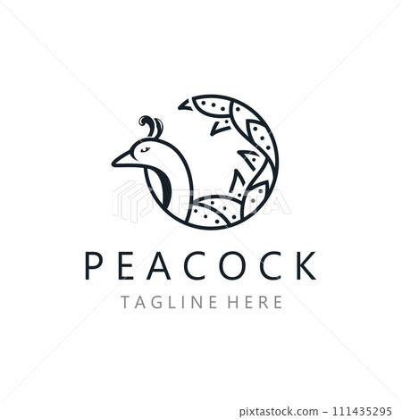 Peacock logo line art elegant concept icon design template flat vector 111435295