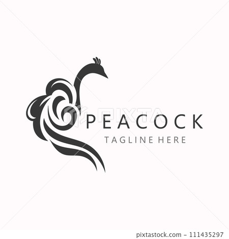 Peacock logo line art elegant concept icon design template flat vector 111435297