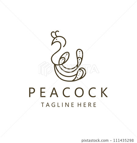 Peacock logo line art elegant concept icon design template flat vector 111435298