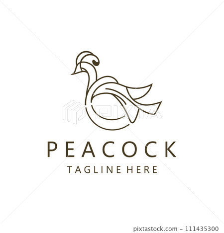 Peacock logo line art elegant concept icon design template flat vector 111435300