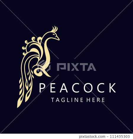 Peacock logo line art elegant concept icon design template flat vector 111435303