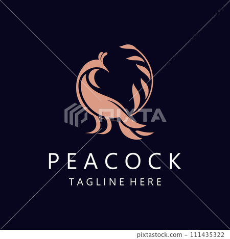 Peacock logo line art elegant concept icon design template flat vector 111435322