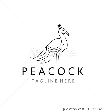 Peacock logo line art elegant concept icon design template flat vector 111435329