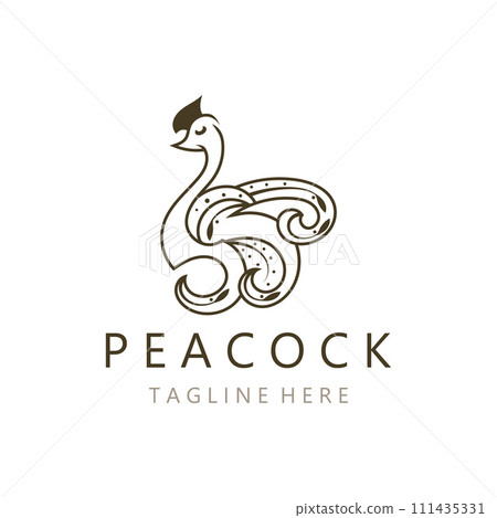 Peacock logo line art elegant concept icon design template flat vector 111435331
