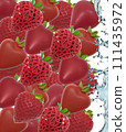 AI-generated content. A cluster of strawberries, resembling hearts, in shape of hearts. Concept of love, kindness, peace, romance and chocolate . Splash of water from the side. Appearance of chocolate 111435972