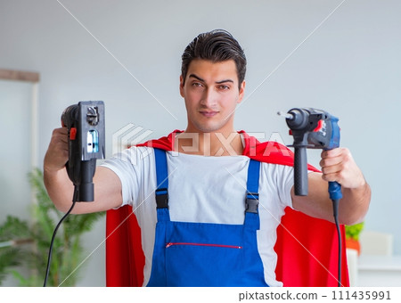 Super hero repairman working at home Super hero repairman working at home 111435991