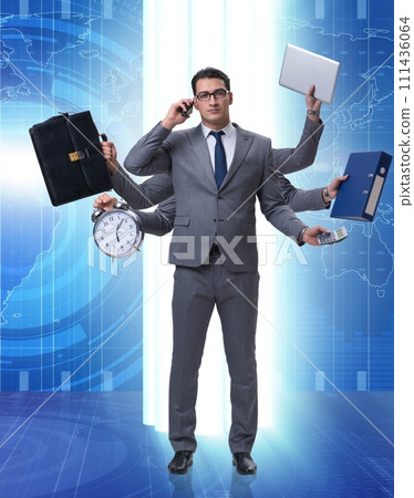 Young businessman in multitasking concept Young businessman in multitasking concept 111436064