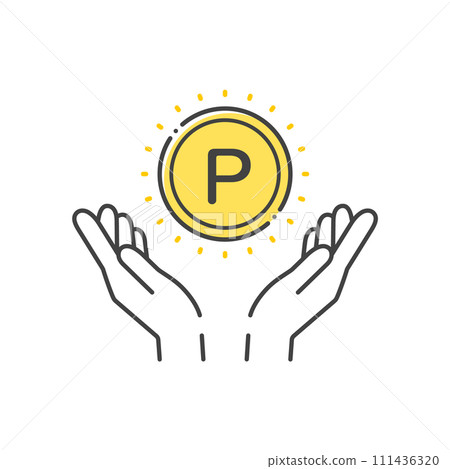 Icon of a person's hand holding the letter P and a coin - Image material of point poi and phosphorus element symbol Icon of a person's hand holding the letter P and a coin - Image material of point poi and phosphorus element symbol 111436320