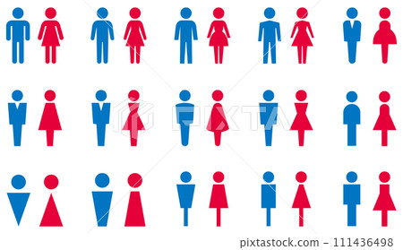男性和女性廁所標記的向量插圖集 男性和女性廁所標記的向量插圖集 111436498