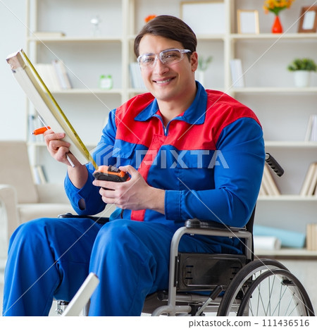 Disabled man measuring with meter 111436516