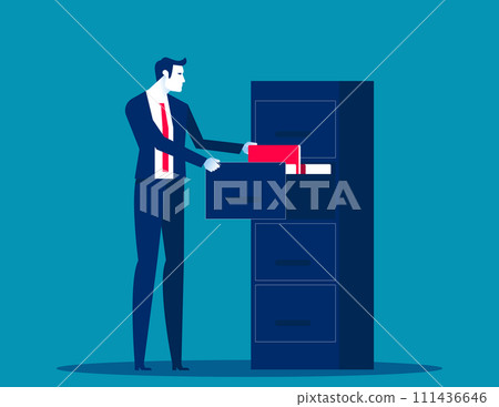 Employee in office with folders. Personal files vector concept 111436646