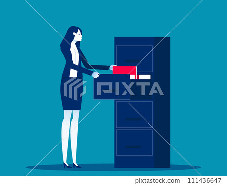 Employee in office with folders. Personal files vector concept Employee in office with folders. Personal files vector concept 111436647