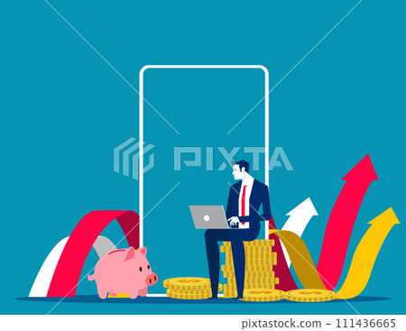 Person trading on a stock market. Finance app vector concept Person trading on a stock market. Finance app vector concept 111436665