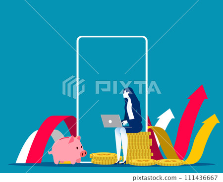 Person trading on a stock market. Finance app vector concept Person trading on a stock market. Finance app vector concept 111436667