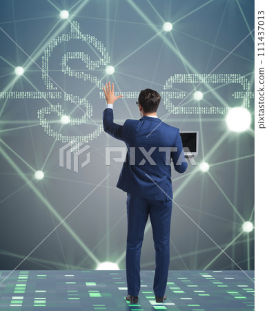 Businessman in blockchain cryptocurrency concept 111437013