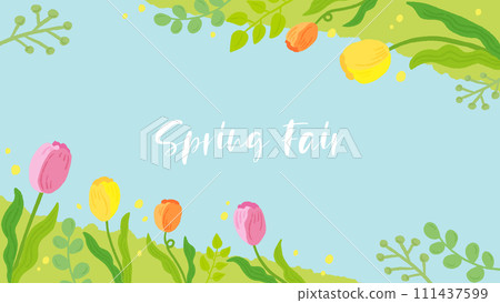 Spring-inspired tulip background frame, stylish hand-drawn illustration 111437599