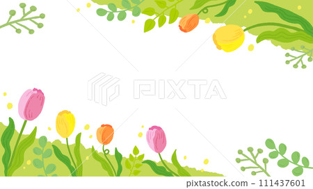 Spring-inspired tulip background frame, stylish hand-drawn illustration 111437601