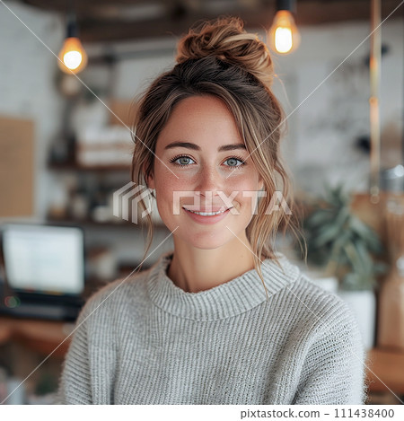 Portrait of woman with smile, looking at the camera. 111438400