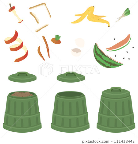 食物垃圾和堆肥的向量圖解 111438442