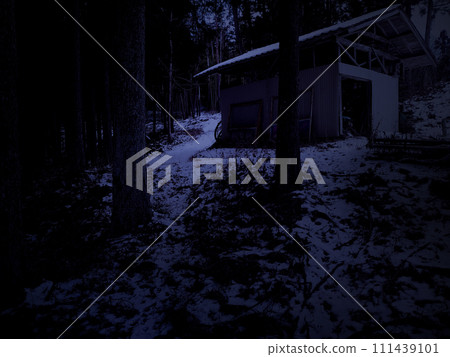 Dim snow-covered mountain path 111439101