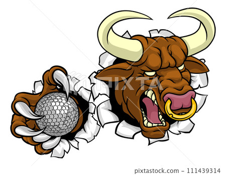 Bull Minotaur Longhorn Cow Golf Mascot Cartoon Bull Minotaur Longhorn Cow Golf Mascot Cartoon 111439314