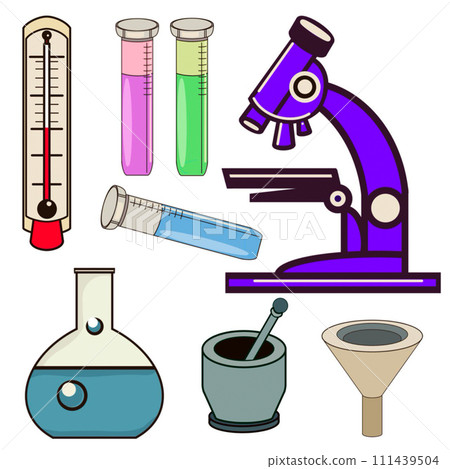 a set of chemist biologist illustration on a white background hand-drawn close-up 111439504