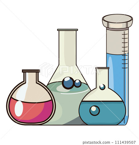 set of flasks with a chemist's liquid illustration on a white background hand-drawn close-up 111439507