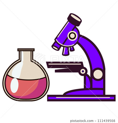 biological microscope with a flask illustration on a white background hand-drawn close-up 111439508