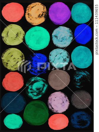Set of watercolor circles of blue, green, red, brown, mustard, mint colors isolated on black background Set of watercolor circles of blue, green, red, brown, mustard, mint colors isolated on black background 111439655