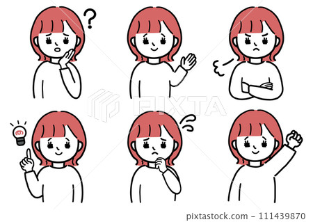 Young woman's facial expression variation set Young woman's facial expression variation set 111439870