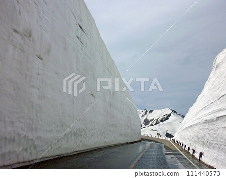 Photographing the famous snow wall while traveling in Tateyama Kurobe, Japan Photographing the famous snow wall while traveling in Tateyama Kurobe, Japan 111440573