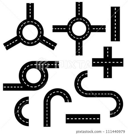 A set of road elements. Stencil of the highway, highway. Vector illustration A set of road elements. Stencil of the highway, highway. Vector illustration 111440979