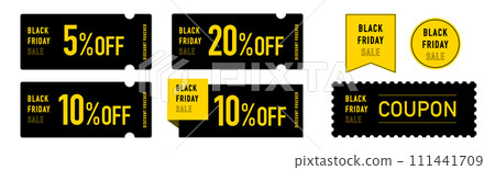 可用於黑色星期五銷售的黑色和黃色優惠券向量設計材料集 B2 可用於黑色星期五銷售的黑色和黃色優惠券向量設計材料集 B2 111441709