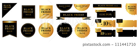 可用於黑色星期五銷售的豪華優惠券和圖示的向量設計集 可用於黑色星期五銷售的豪華優惠券和圖示的向量設計集 111441710
