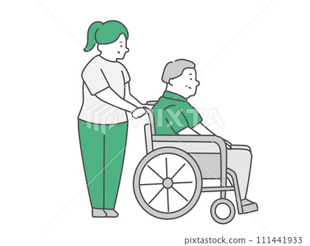 一名女性護理人員和坐在輪椅上的老人 111441933