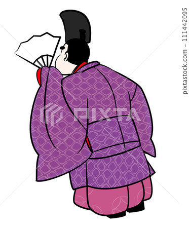 Japanese aristocracy. A man in straight clothes peeking out. Heian period image illustration Japanese aristocracy. A man in straight clothes peeking out. Heian period image illustration 111442095
