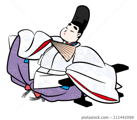 A Japanese aristocrat.A man in full robes leaning on his side. Heian period image illustration A Japanese aristocrat.A man in full robes leaning on his side. Heian period image illustration 111442098
