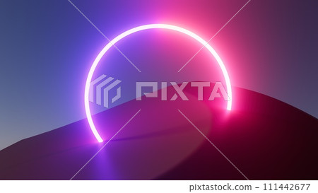 3d illustration colorful round neon portal at night in the desert 3d illustration colorful round neon portal at night in the desert 111442677