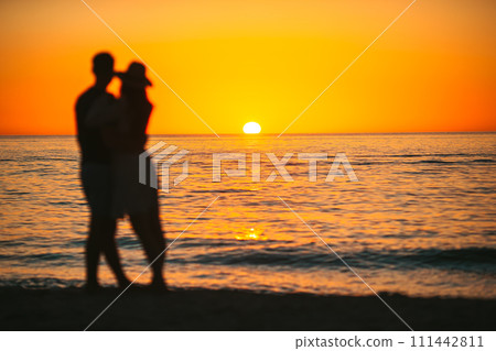 Young couple spending time together on the beach. Photo out of focus 111442811