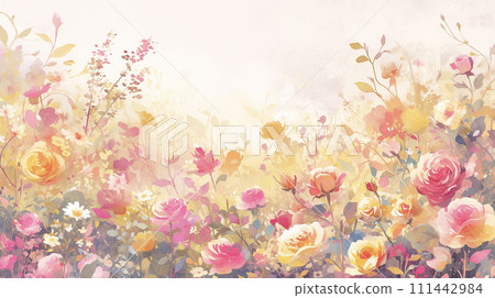 Fantastic watercolor painting of colorful rose flowers AI image 111442984