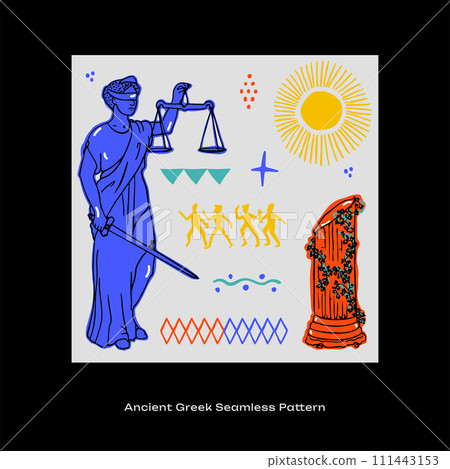 Ancient Greek Hand drawn Seamless Pattern 111443153