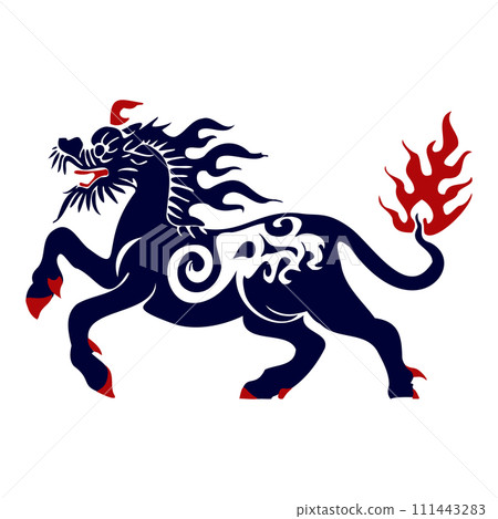 Kirin or Qilin Dragon is a vector mythical Asian brand logo for corporate identity. In the style of traditional illustration. 111443283