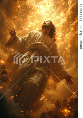 AI-generated content. Jesus Amidst Fiery Skies. Generative AI. AI-generated content. Jesus Amidst Fiery Skies. Generative AI. 111443913