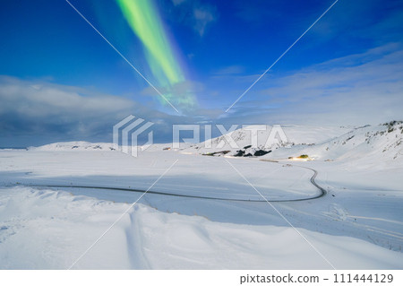 Aurora borealis on the Lofoten islands, Norway. Northern Lights over the mountains. Aurora borealis on the Lofoten islands, Norway. Northern Lights over the mountains. 111444129